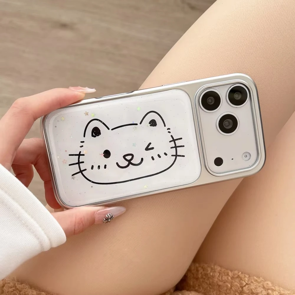 

Милый чехол для телефона с простым рисунком кошачьей мордочки, гальваническим покрытием и эпоксидной смолой для iPhone 17 Air, 16 Pro Max, 15, 14 Plus, 13, 12 Pro, 11 (задняя крышка)