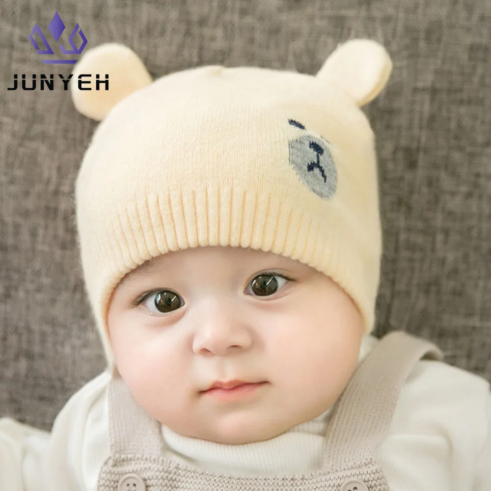 Winter Beanies Cartoon Bear Baby Warm Winter Wool Hat Classical Soft Boys Girls Knitted Hat For Infant Kids 0-8 Month