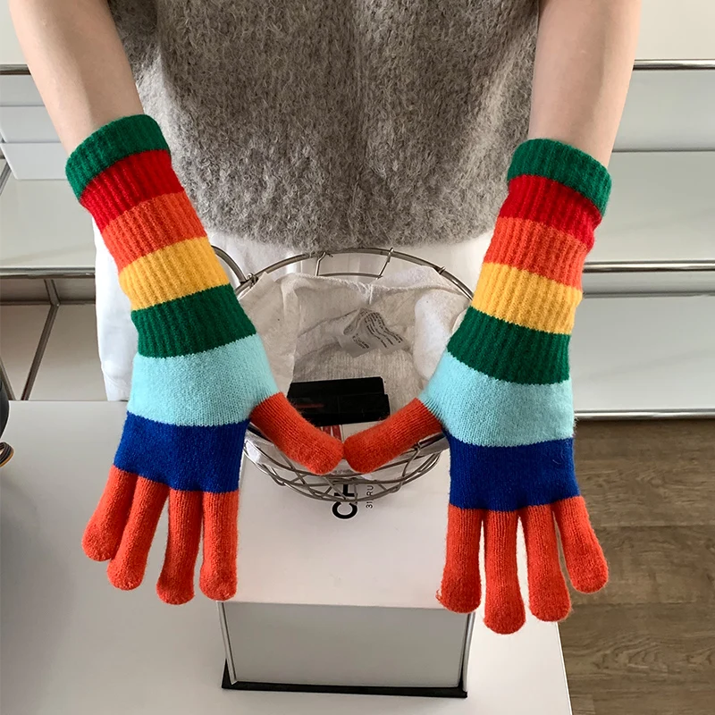 Guantes cálidos sin dedos para mujer, muñequera larga de color sólido simple, guantes cálidos para pantalla táctil, Otoño e Invierno