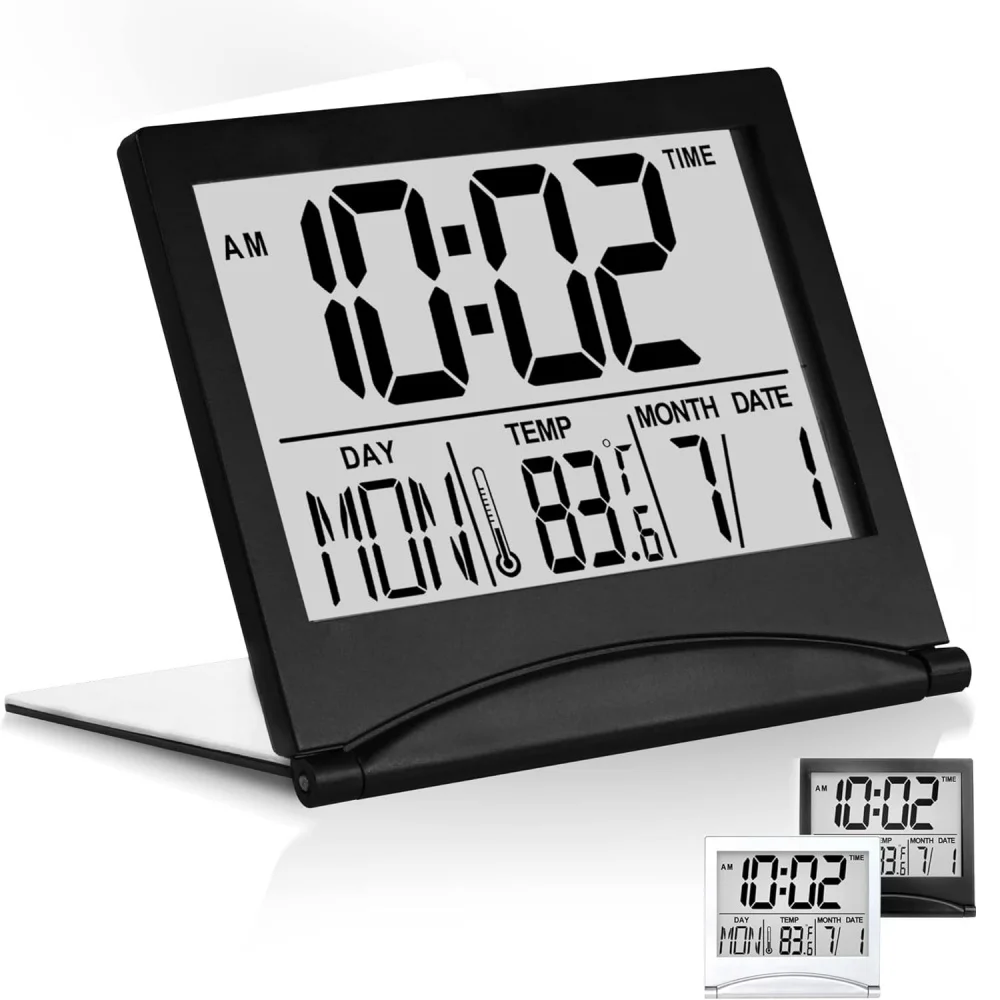 

Foldable Backlit Calendar Clock Stylish Snooze Digital Alarm Clock Bedrooms Offices Travel Alarm Clock Compact Desk LCD Clock