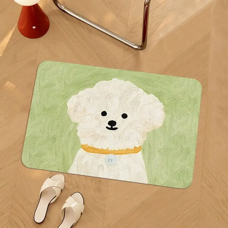 Cartoon Dog Anti Slip Foot Mat Oil Painting Quick Drying Diatom Mud Bathroom Bedroom Water Absorbing Mat Bathroom Mat Set Rug