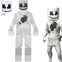 Halloween LED M-Marshmello DJ Cosplay Kids Costume Interesting Jumpsuits mask Headgear Set Kids Boys Music Christmas Party Gift