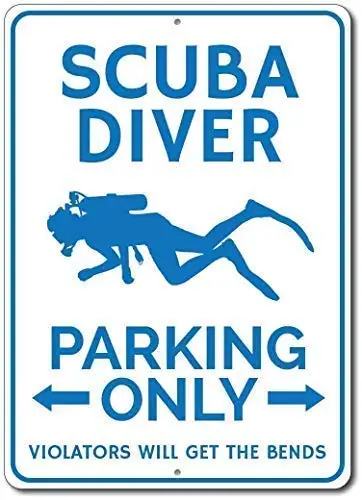 Jesiceny Great Tin Sign Scuba Diver Parking Only Sign Personalized Arrows Violators Will Be Get The Bends Aluminum Metal Sign Wa