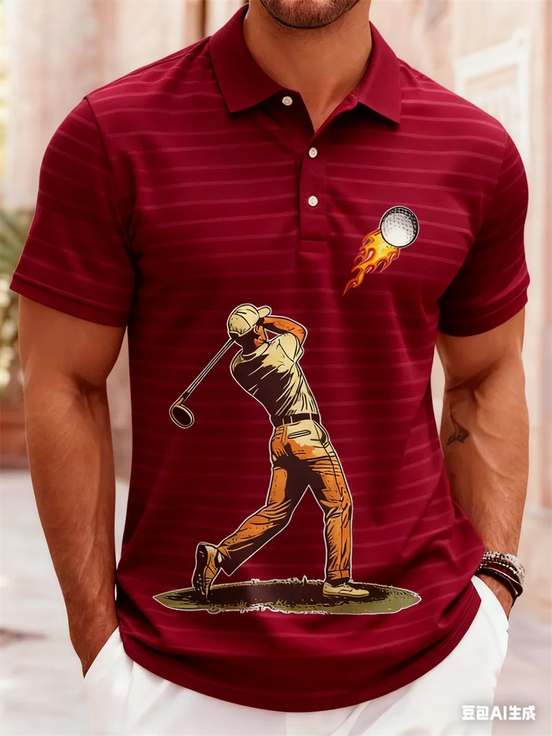 

New Golf jerseys 3D printed men's short sleeved polo shirts fashion lapel button sport shirts casual vacation Loose men clothing