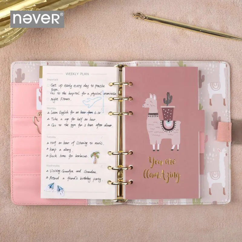 Never Yiwi-lindo planificador en espiral de Alpaca, cuaderno A6 con página de relleno, marcador de índice, organizador de Agenda, accesorios de