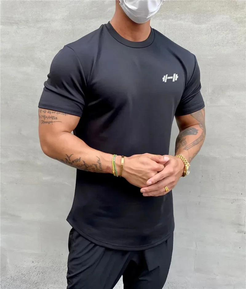 NEW Summer Gym T shirt Men Fitness Cotton short sleeve t-shirt Round neck slim fit Training Tees Casual sports t shirt man tops