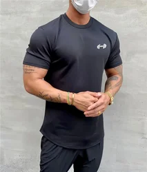 NEW Summer Gym T shirt Men Fitness Cotton short sleeve t-shirt Round neck slim fit Training Tees Casual sports t shirt man tops