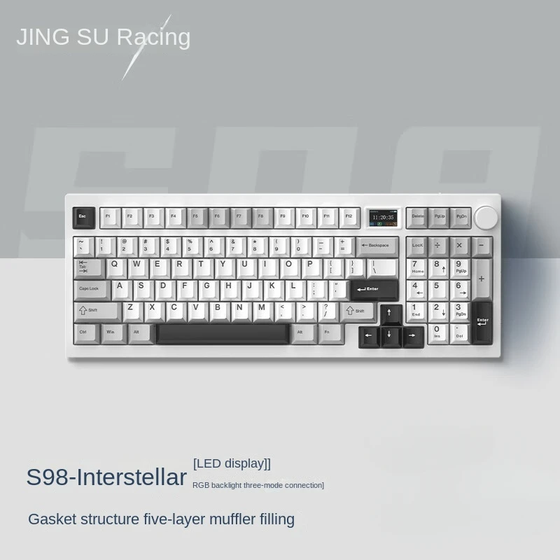 

JS S98 Mechanical Keyboard Bluetooth Wireless Tri-mode RGB Backlight Gasket Hot Swap 98Keys Customized Gaming Keyboard Pc Gamer