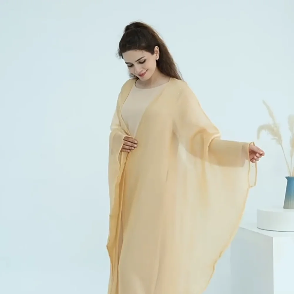 

Мусульманские морщины, блестящие длинные платья Абая в Дубае для женщин, исламская одежда, Абая, открытое кимоно, мусульманский женский кафтан Джеллаба