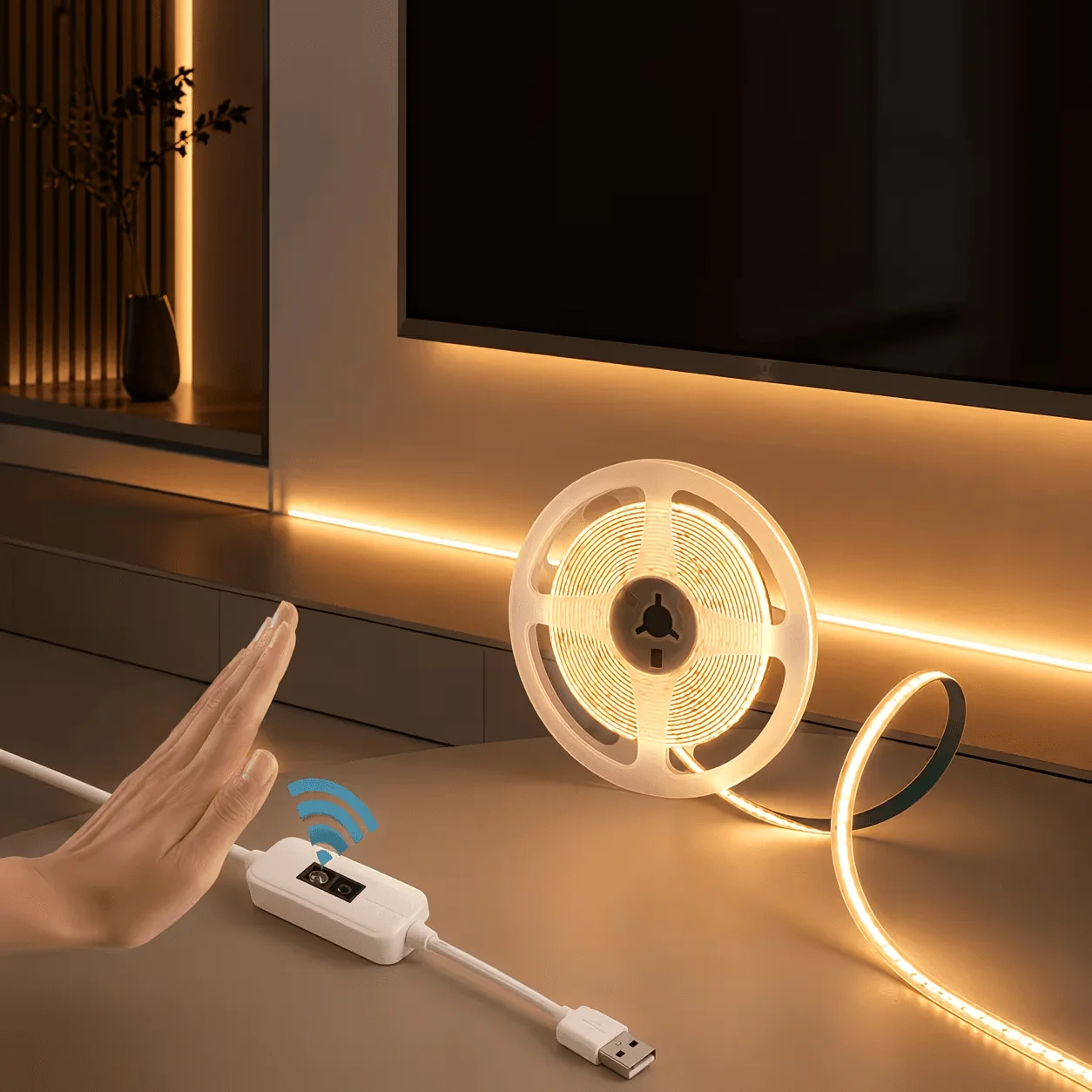 1-Pack USB Flexible COB Neon Light Strip with Touch Switch and Stepless Dimming, Even Illumination Without Dark Spots