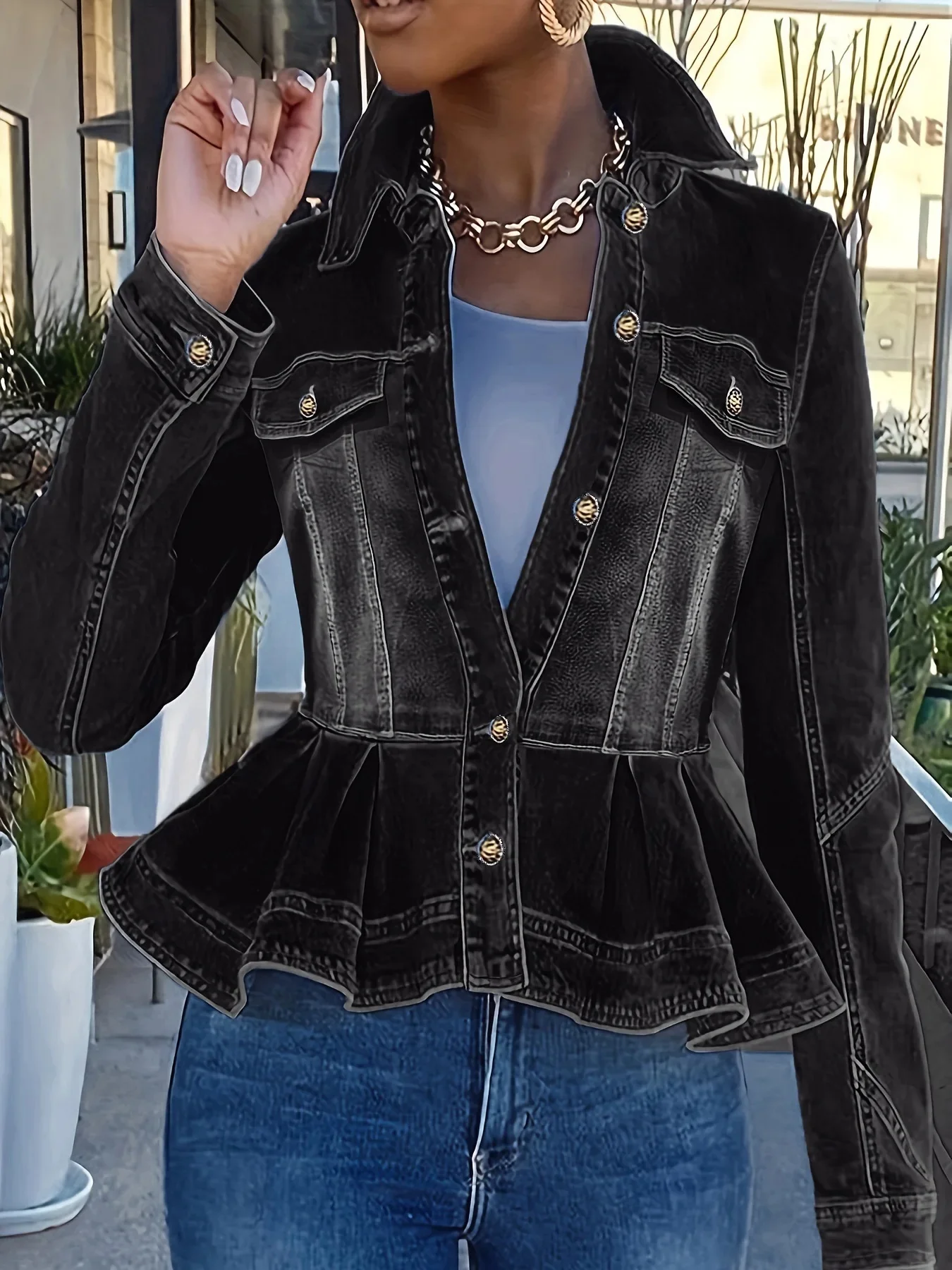 

Весна-Осень 2024, облегающая джинсовая куртка с длинными рукавами, женская дизайнерская верхняя одежда с завязкой на талии и кружевной отделкой, повседневная верхняя одежда