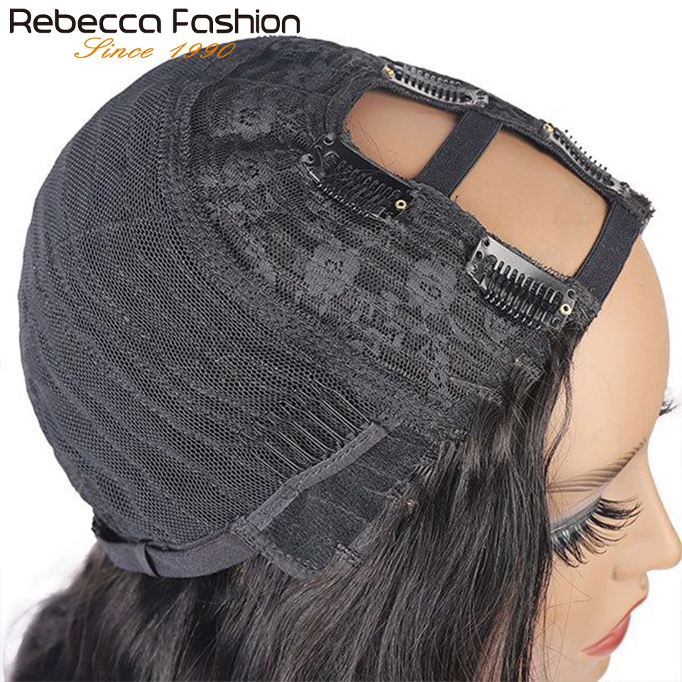 Rebecca Glueless U Part Wig Body Wave U part Human Hair Wigs for Black Women Soft Beauty 150% Density U Part Clip in Half Wigs