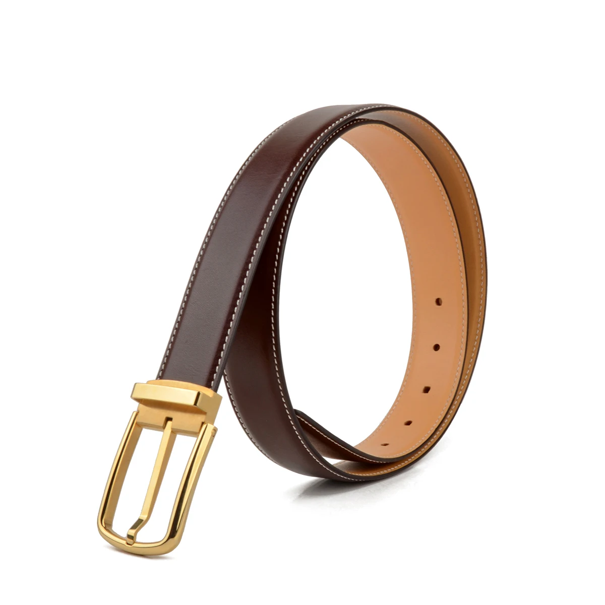 

DONNAIN Men Belts Natural Cowhide Leather Simple Modern Gold Metal Buckle Adjustable Suit Belt Man Accessories Brown White line
