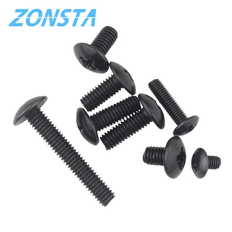 M2 M2.5 M3 M3.5 M4 M5 M6 Phillips Truss Head Screws Big Large round Mushroom Head Bolt Black Plated Carbon Steel TM Screw image 3