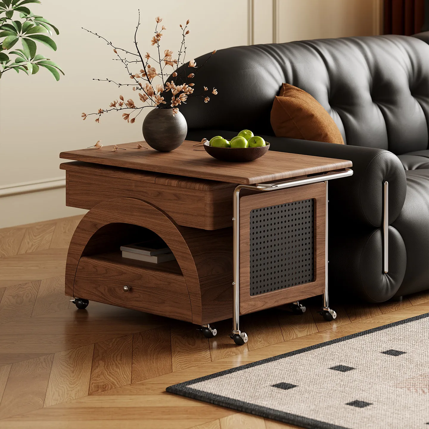 Household small apartment deformable coffee table lifting folding dual-purpose cart