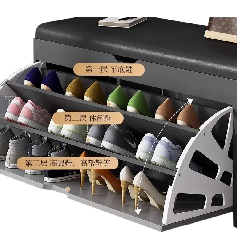 Entryway Shoe Bench with Storage Flip Top Seat Padded Ottoman for Hallway Living Room Home Furniture