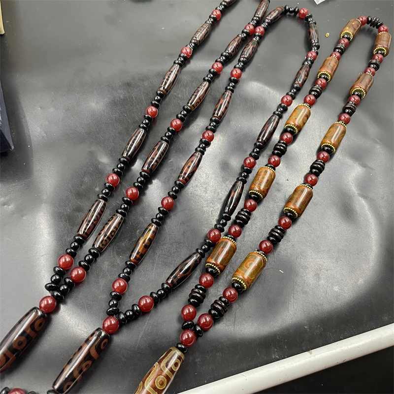 

-style vintage nine-eye dzi , Tibetan old necklace, agate sweater chain