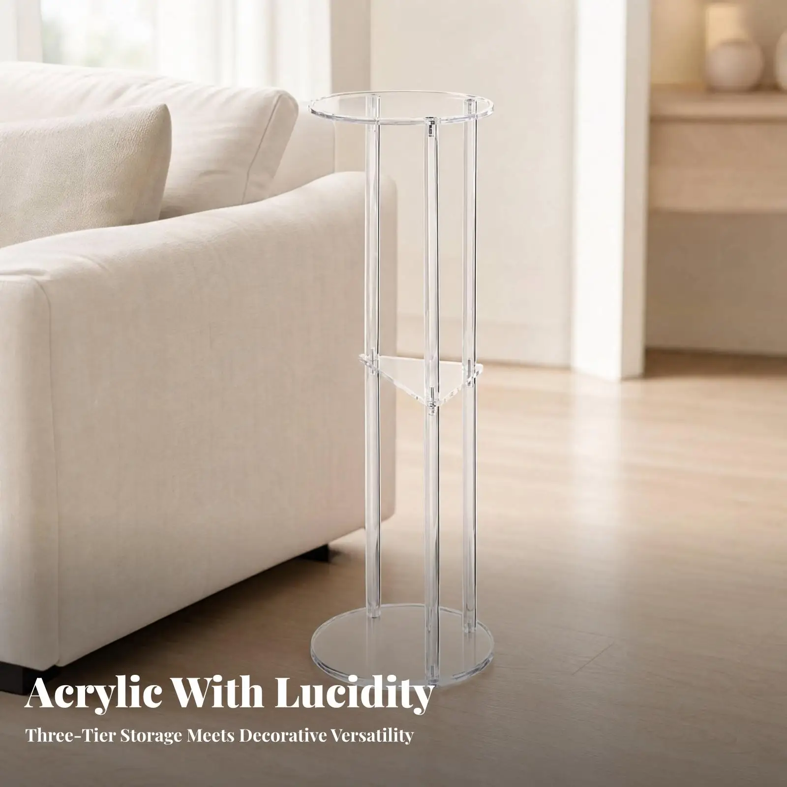 Clear Acrylic Side Table for Living Room Modern Three Tier Round Display Stand Nightstand