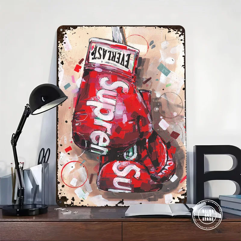 Boxing Gloves Painting Poster Customized Wall Art Vintage Metal Signs Retro Tin Plaque for Man Cave Room Accessories Desk Decor
