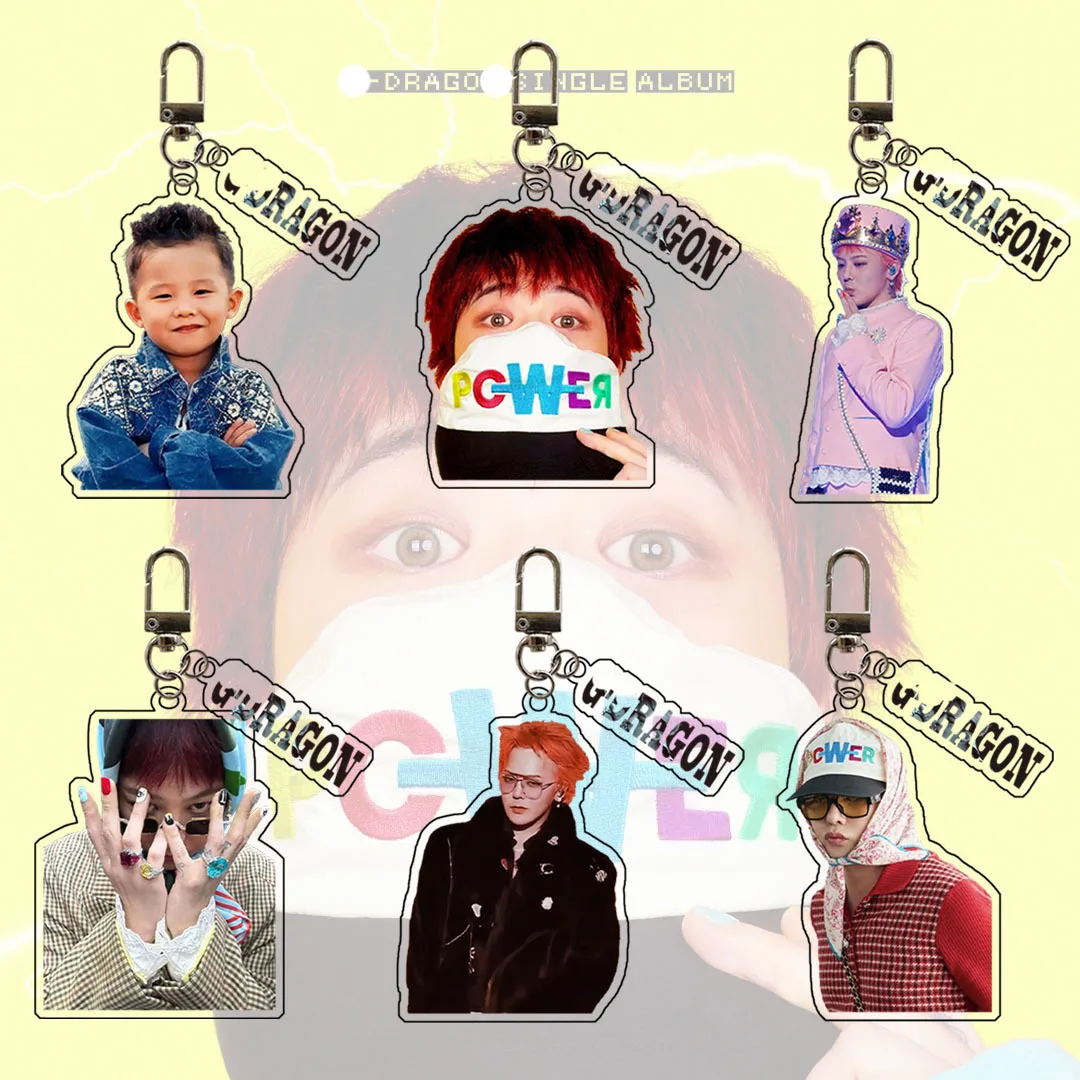 1/6Pcs Kpop G-Dragon POWER Album Acrylic Keychains Dance Stage Photo Print Bigbang Personality Keyring Bag Key Decor Fans Gifts