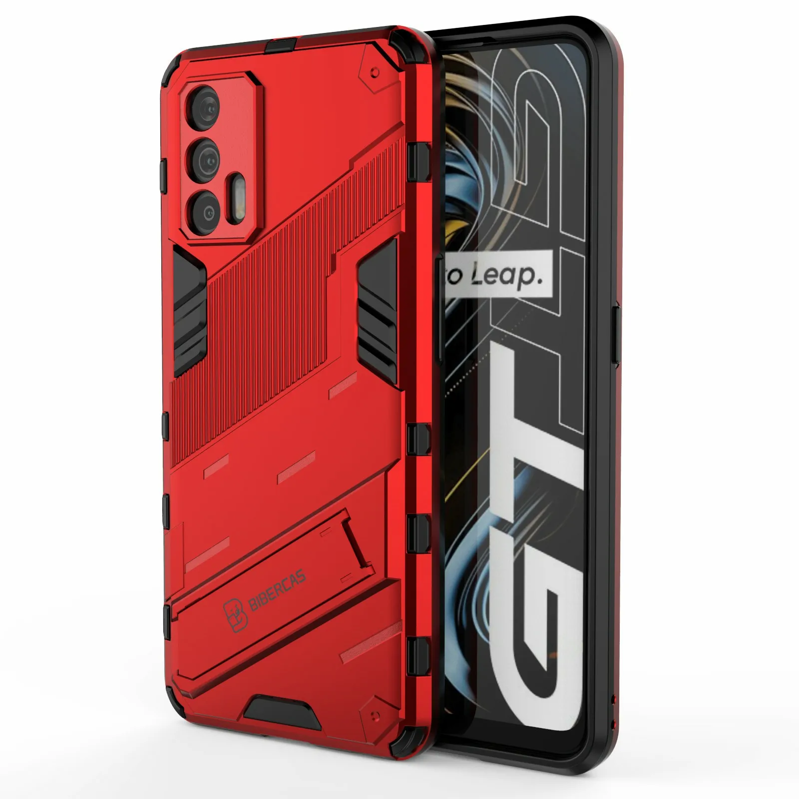 

Shockproof PC + TPU Hybrid Phone Case Cover Kickstand for Oppo Realme GT 5G - Red