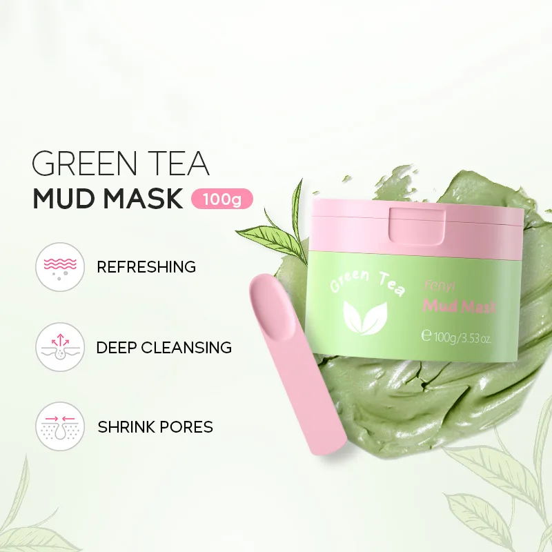 Green Tea Clay Mask Moisturizing Deep Cleansing Oil Control Blackhead Remover Face Mask Facial Mud Masks Skin Care for Face