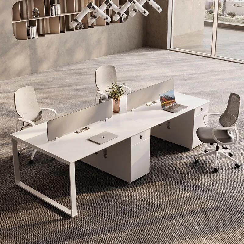 Modular Modern Luxury Wood Panel Desk 4 Seats Multifunctional Workstation Free Combination Light Office Partition