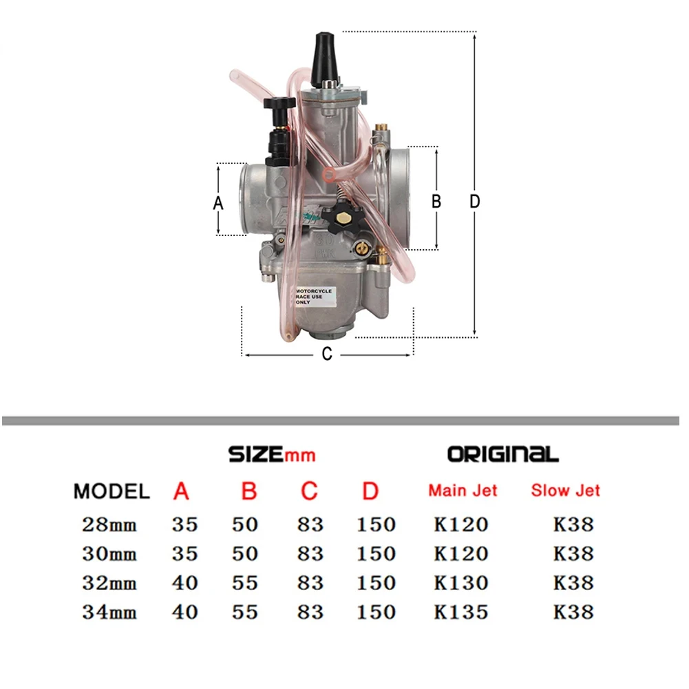 Universal Motorcycle PWK 24 26 28 30 32 34mm For Keihin Carburetor With Power Jet For 2T 4T ATV Quad Go Kart Buggy 75-250cc