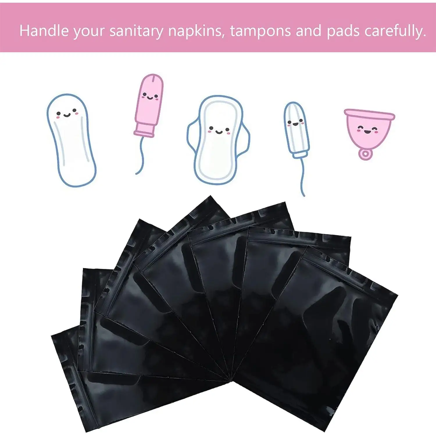 200pcs Feminine Personal Disposal Bags，Refill Pack Black Opaque Bags for Sanitary，Tampons, Pads, and Liners，Go out for emergency