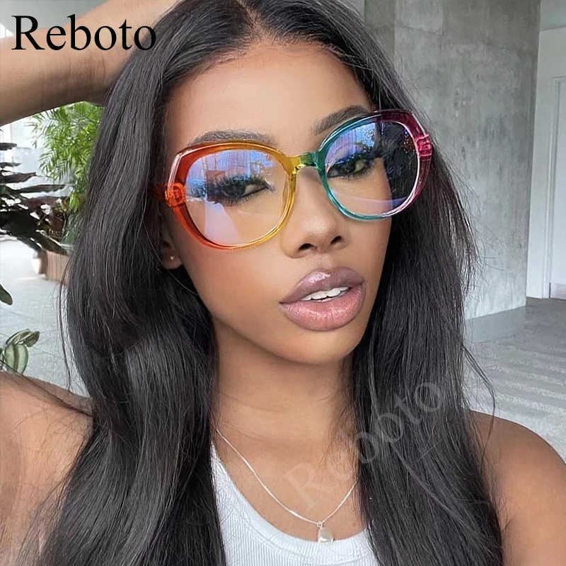 Fashion Oversized Oval Glasses Frame Unique Rainbow Blue Light Blocking Color Eyeglasses For Women Clear Optical Eyewear