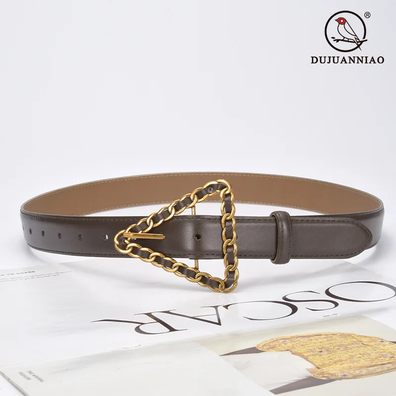 Candy Color Yellow White Blue Split Leather Waist Belts Women Triangular Buckle Adjustable Cowskin Cinturon Mujer Corset Belt