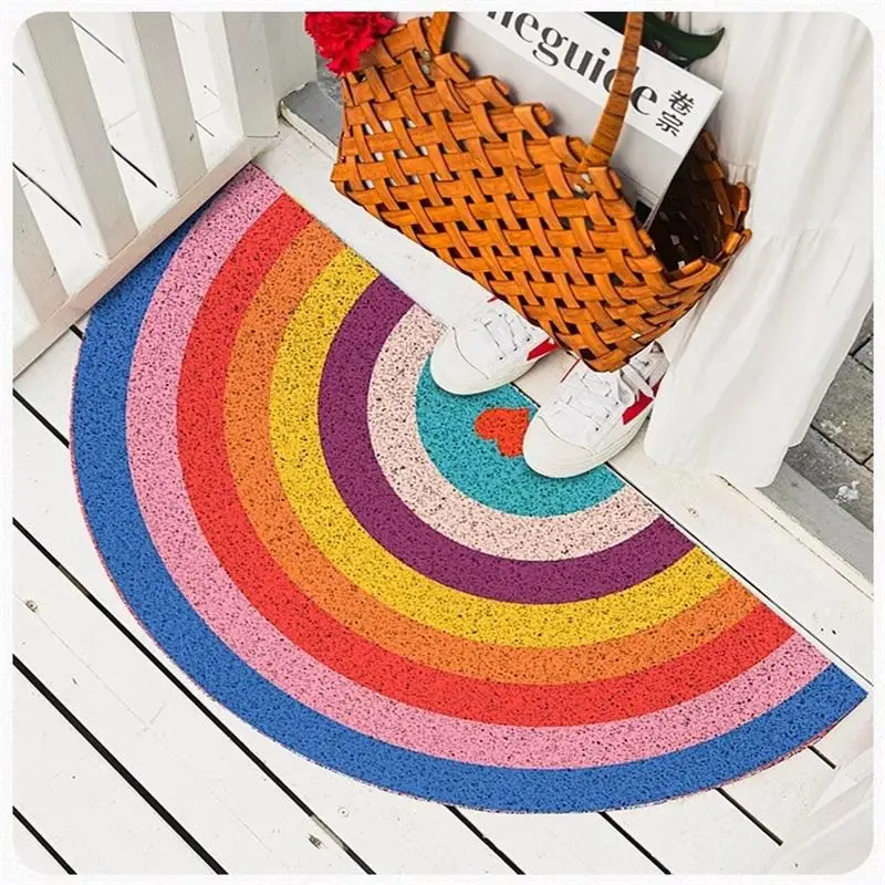

2025 New Rainbow Semi-Circular Anti-Slip Door Mat Home Entrance Mud Scraper Mat Living Room Carpet Customizable Household Rug