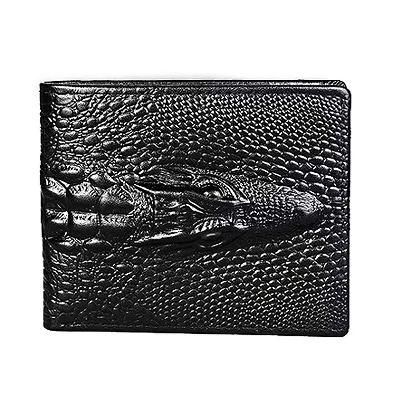 Portefeuille court en cuir véritable pour homme, porte-cartes vintage, motif crocodile, sac à main pour homme, haute qualité, nouveau