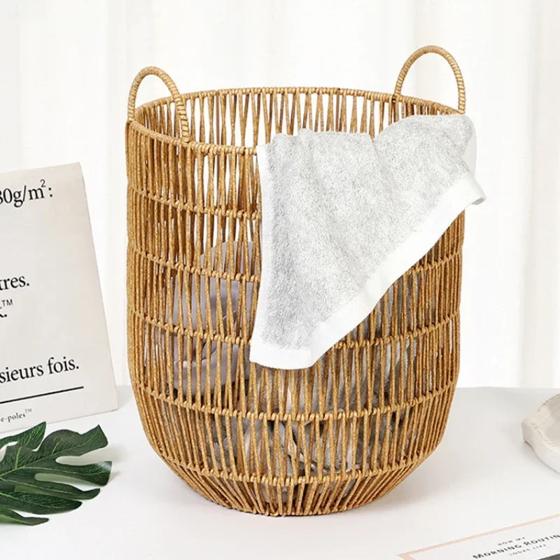 Natural Rattan Woven Storage Basket, Breathable Hollow Design, Multi-Scene, Bathroom and Laundry Organizer, Eco-Friendly