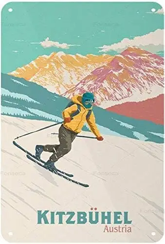 Оловянная вывеска Ski Resort Kitzbuhel Austria, винтажное шикарное художественное украшение на стену для магазина, бара, домашнего кафе, фермы, гаража или клуба, 12 дюймов