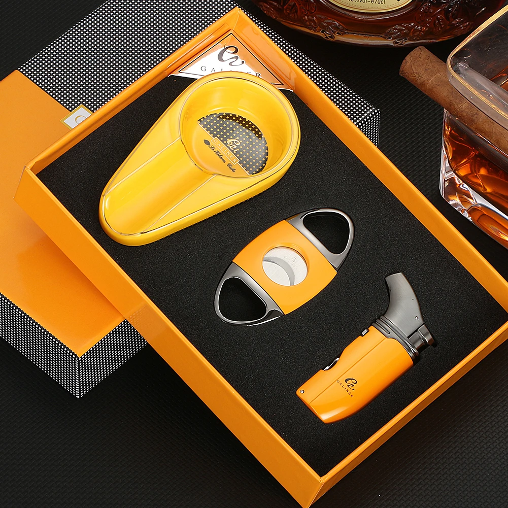 

GALINER Pocket Travel Ashtray Home Torch Jet Flame Cigar Lighter Smoking Accessories Tobacco Cigar Cutter Cutting Gadgets