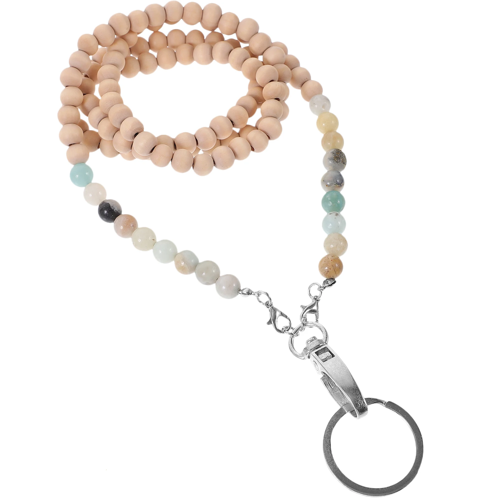 

Wooden Bead ID Lanyard Mixed Color Agate Anti Lost Chain Beaded Badge for Keychain Bag Charm Practical Daily Use