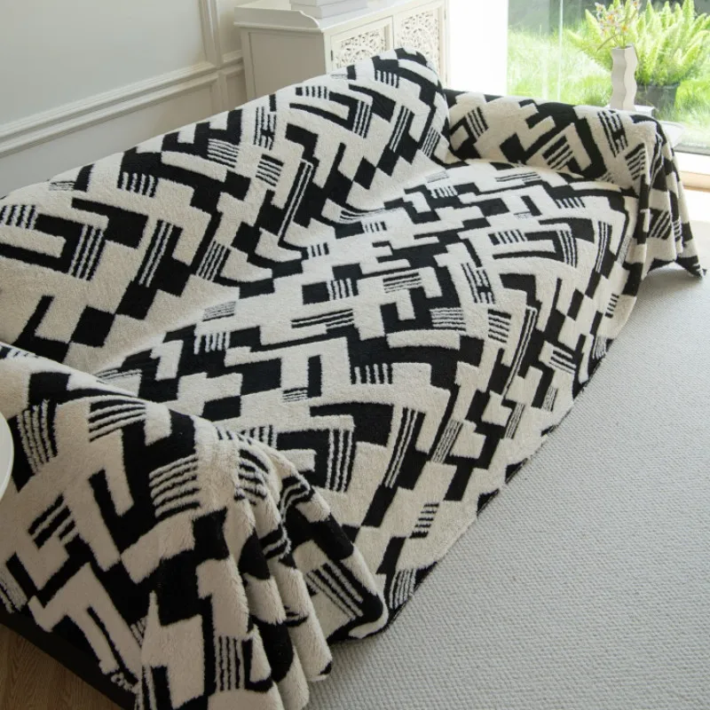 1Pcs Modern Geometric Figure Sofa Cover Thick Plush Full Blanket Non-slip Couch Protector Home Decor