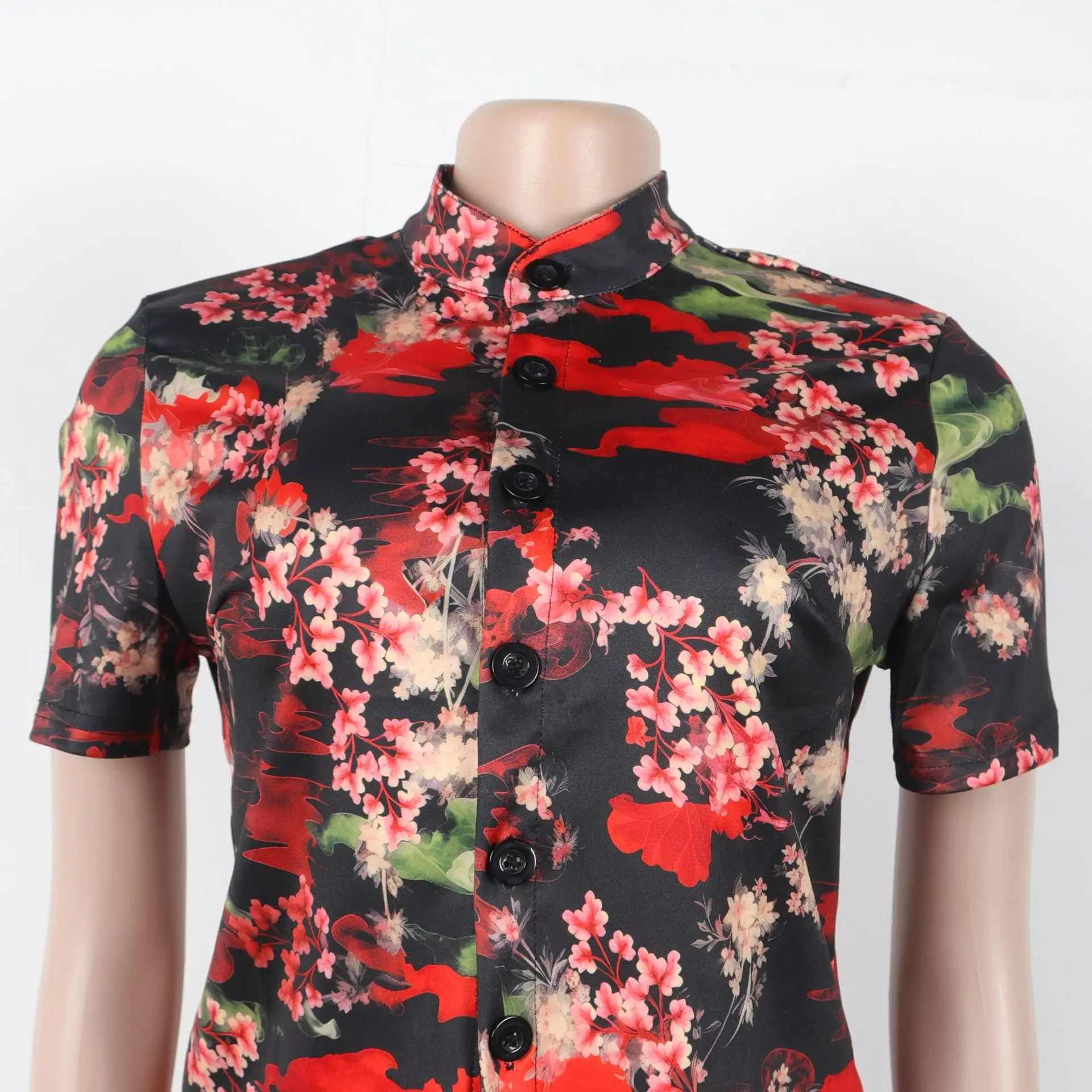 HLJ Elegante bloemenprint 2-delige set voor dames Knopen Korte mouw Crop Top en kwastjes Patchwork Broek Vrouwelijke streetwear Nieuw