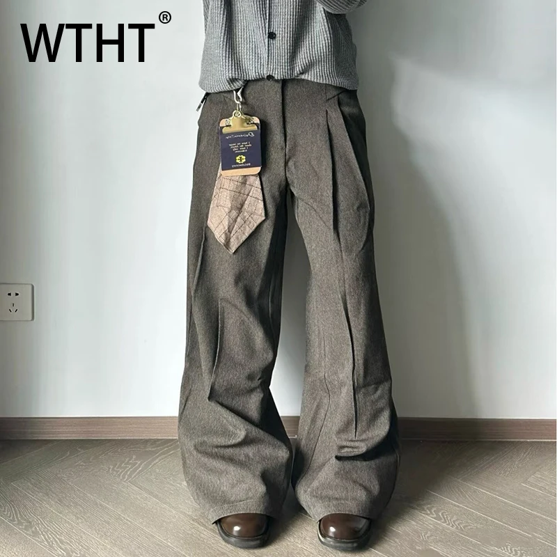 

WTHT Vintage Men's Solid Color Straight Pleated Blazer Pants Fashion 2026 Spring High-waisted Wide Leg Trousers Male 2A2664