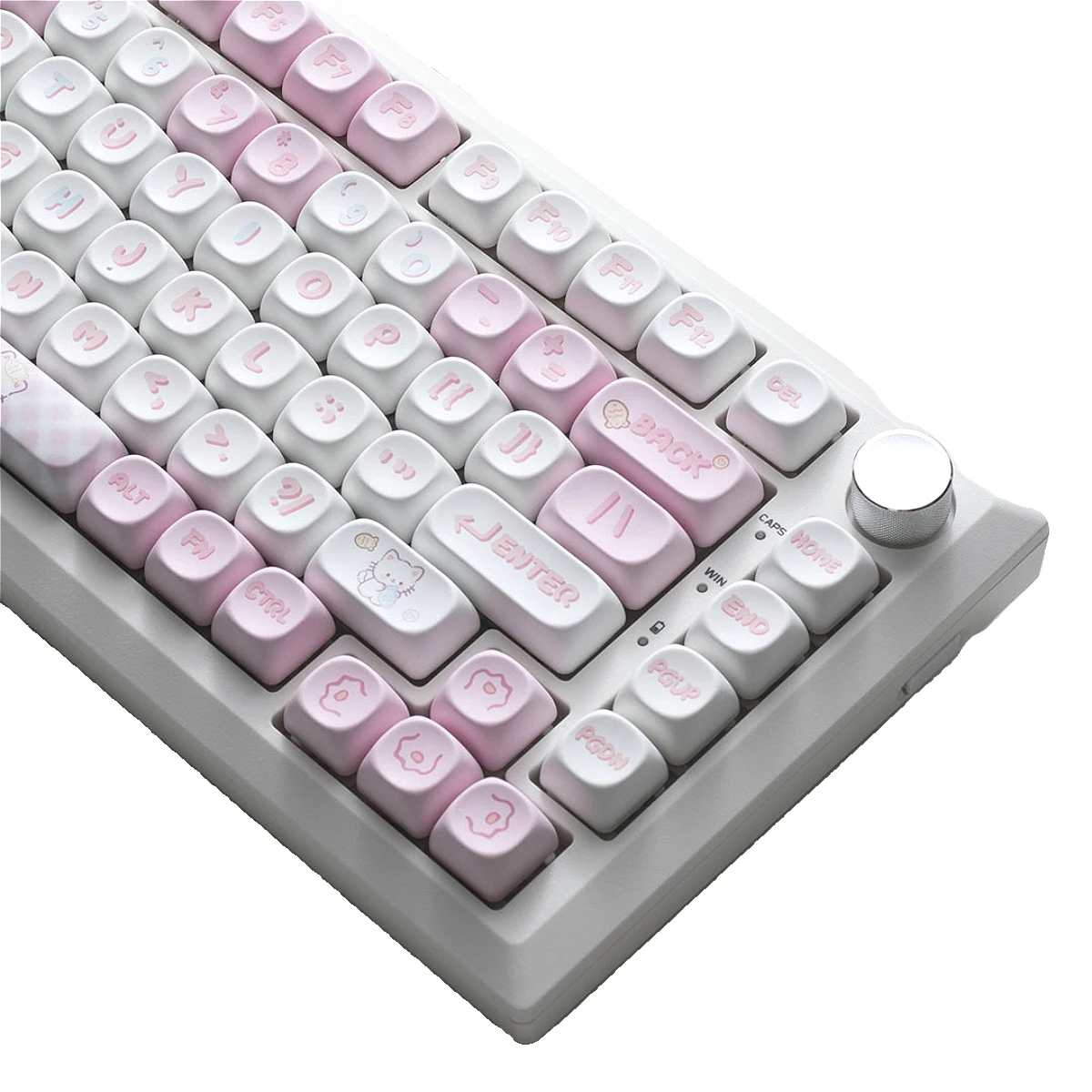 MOA Height Kitten Eating Fish Keycaps Pink Cute Cat MAC Supplement Fits Most Mechanical Keyboards