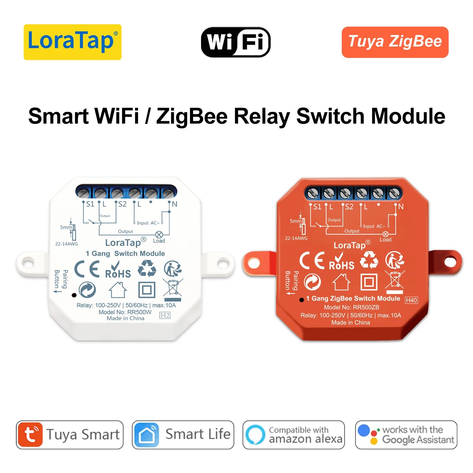 LoraTap Tuya Smart Life ZigBee Wi-Fi Light Switch Relay Breaker Module Google Assistant Alexa Echo Remote Control App Timer DIY