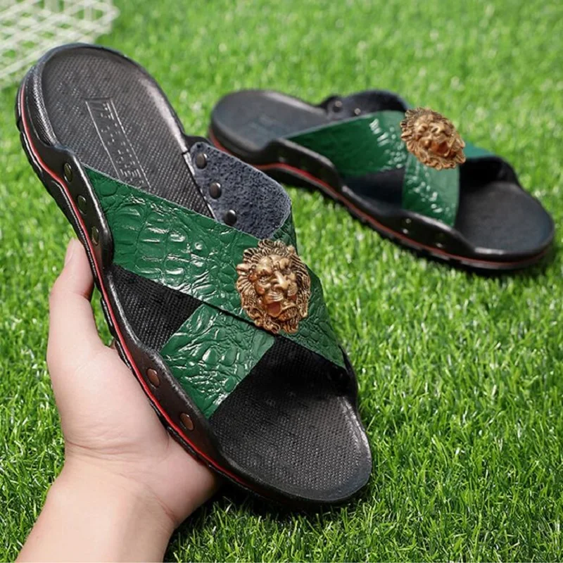 

Мужские слипоны большого размера с двумя слоями натуральной кожи и подошвой из ПУ, дышащие шлепанцы с перекрестной строчкой для мужчин 47-48 размеров