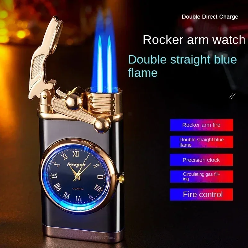 High Beauty Personalized Watch Rocker Arm dial Double Fire Blue Flame Direct Charge Lighter Inflatable Lighter High end Gift