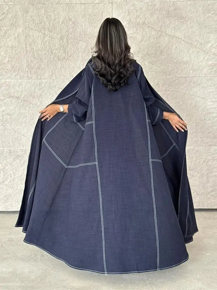 Abayas For Women Eid Blue Modest Open Kimono Abaya Dubai Luxury 2024 Islam Muslim Kaftan Coat Dress Robe Caftan Marocain Femme