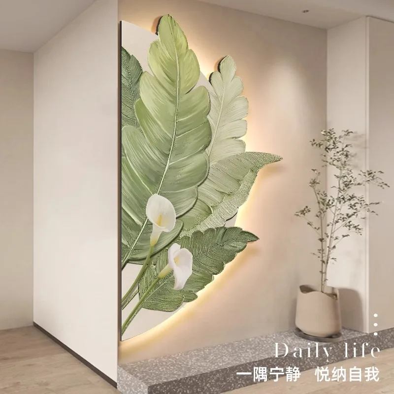 

Entrance Hallway LED Light Leaves Advanced Light at The End of The Corridor Hanging Painting Abstract Texture Living Room Mural