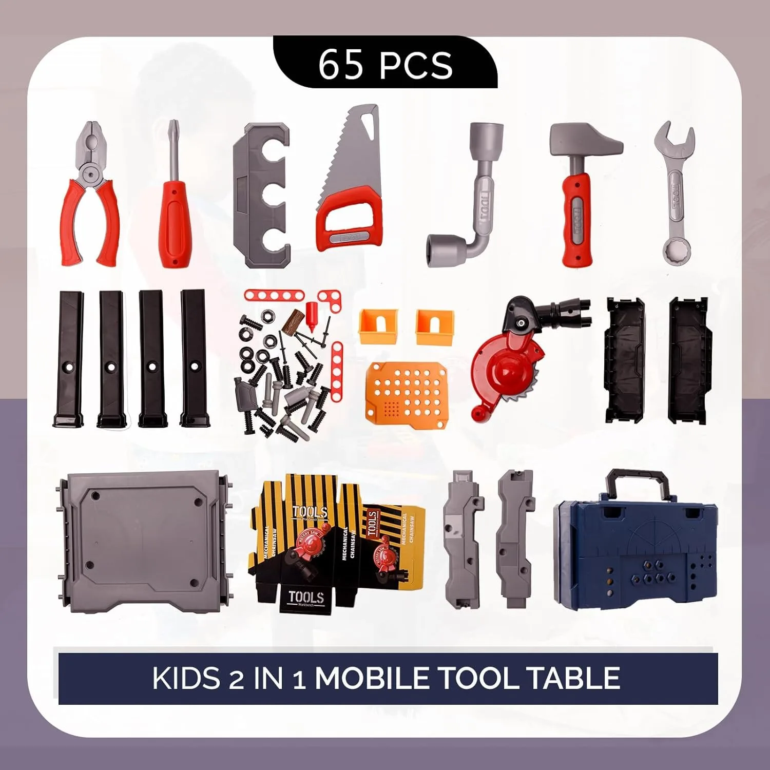 Ensemble de banc à outils pour enfants, 65 pièces, jeu de simulation, établi de Construction, jouets pour tout-petits, ensemble de jeu d'atelier Transformable pour garçons et filles