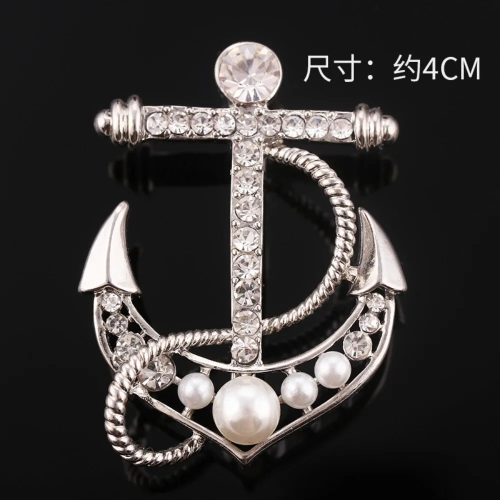 Vintage Naval Rudder Anchor Brooch Rhinestone Men's Suit Shirt Collar Lapel Pin Metal Brooch Business Badge Jewelry Accessories view 3