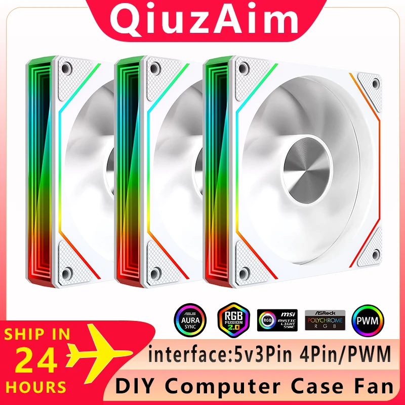 

QiuzAim 120mm Fan 3-in-1 set suit ARGB Cyclic Mirror Light Effect Computer case ventilador fans pc Cooler Air-Cooler rgb fan PWM