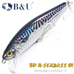 B&U 80mm Sinking Minnow Hard Lure Jerkbait Saltwater Long Casting Distance Fishing lures Sea Artificial Bait Wobblers Sea Bass